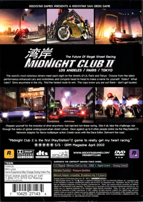 Midnight Club II box cover back